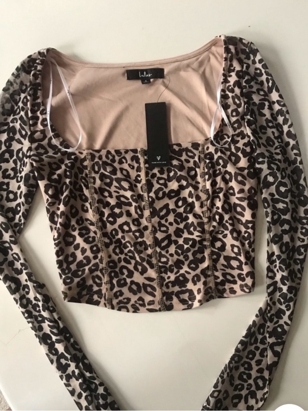 Lulu's Leopard Print Long Sleeve Square Neck Crop Top - Brown & Black